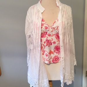 Large white beach cover up button down